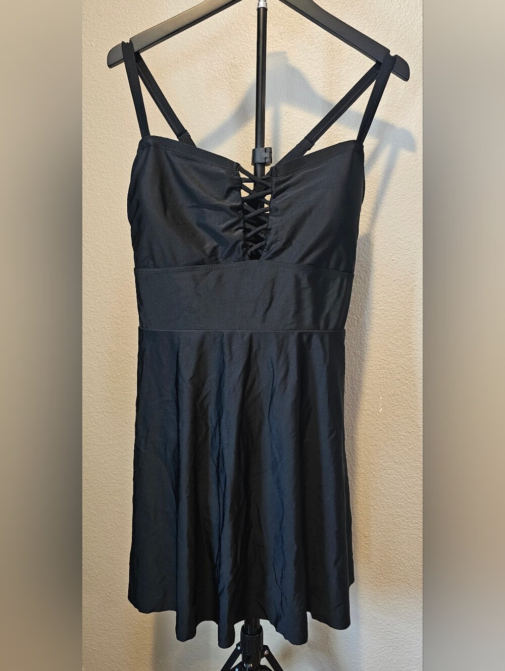 Torrid Black Strappy Lace-Up Fit & Flare Swimsuit